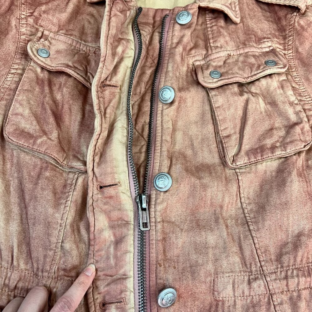FREE PEOPLE Rose Pink Double Cloth Military Jacket Pockets Cinch Tie Waist Sz XS - Picture 11 of 15